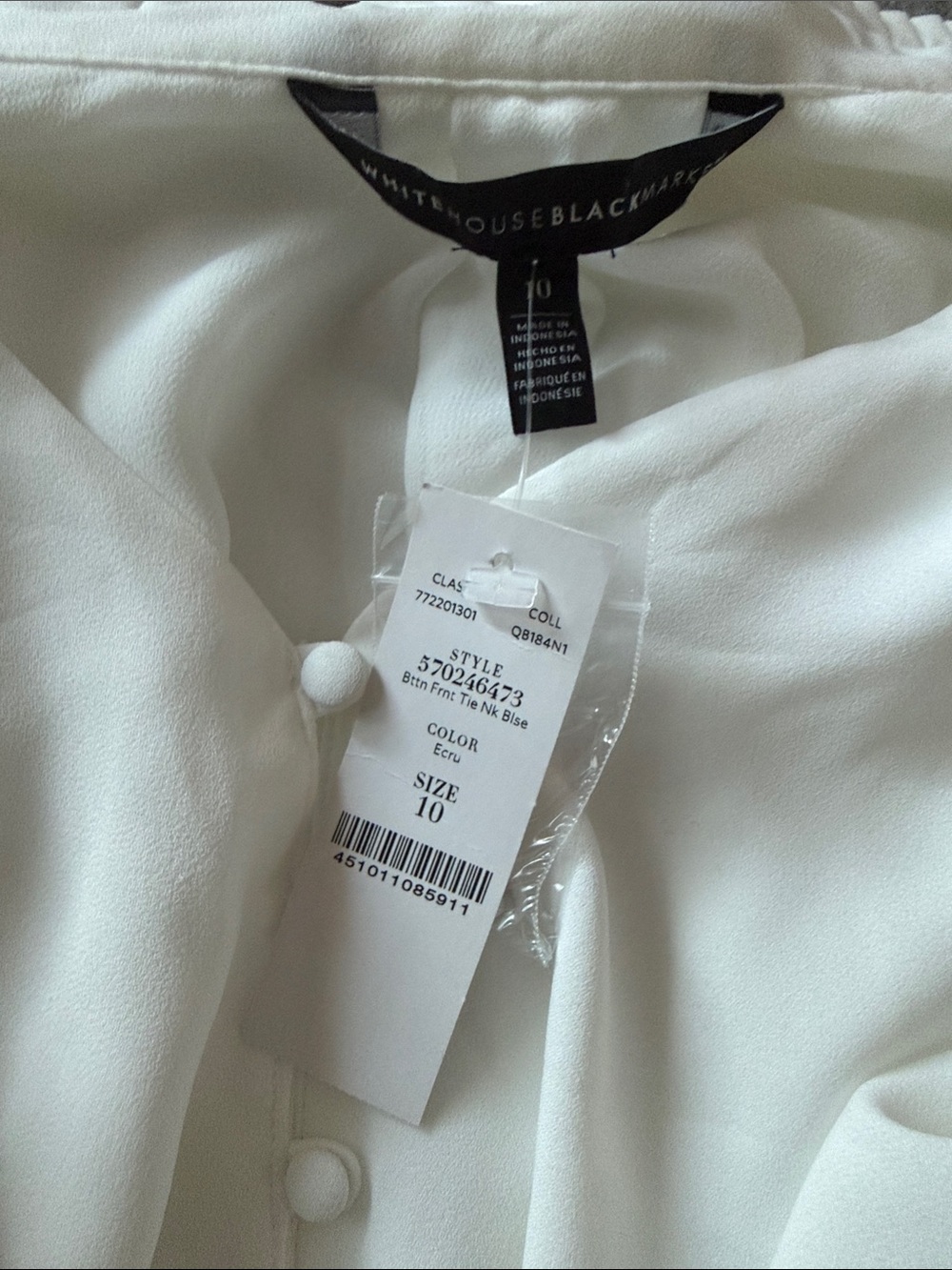 White House Black Market White Tie-Neck Long-Sleeve Blouse - Picture 3 of 6